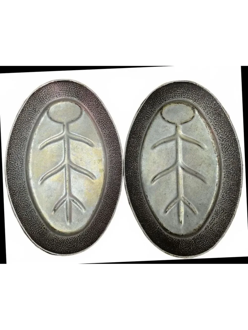 2 Vintage Cast Aluminum Sizzling Steak Server Platters Tree of Life Meat Trays